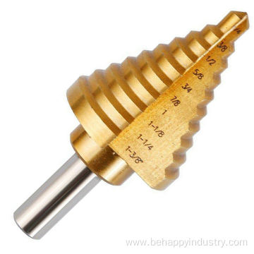 Round shank HSS tin-coated step drill bit